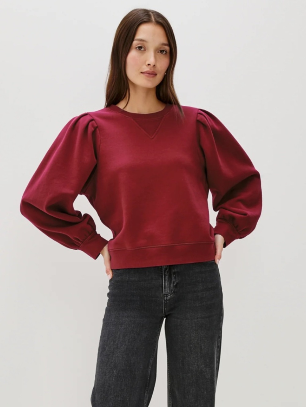 RAILS | Tiffany Sweatshirt | Merlot Burgundy Puff Sleeve | XS